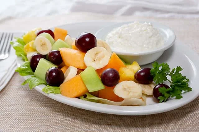 A fruit salad with banana